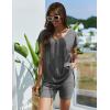 imageEkouaer Womens Pajamas Summer 2 Piece Sets Knit Loungewear V Neck Cap Sleeve Workout Sets Biker Shorts Tracksuit SXXLGrey
