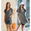 imageEkouaer Womens Pajamas Summer 2 Piece Sets Knit Loungewear V Neck Cap Sleeve Workout Sets Biker Shorts Tracksuit SXXLGrey