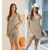 imageEkouaer Womens Pajamas Summer 2 Piece Sets Knit Loungewear V Neck Cap Sleeve Workout Sets Biker Shorts Tracksuit SXXLKhaki