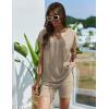 imageEkouaer Womens Pajamas Summer 2 Piece Sets Knit Loungewear V Neck Cap Sleeve Workout Sets Biker Shorts Tracksuit SXXLKhaki