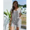 imageEkouaer Womens Pajamas Summer 2 Piece Sets Knit Loungewear V Neck Cap Sleeve Workout Sets Biker Shorts Tracksuit SXXLLight Grey