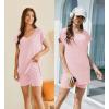 imageEkouaer Womens Pajamas Summer 2 Piece Sets Knit Loungewear V Neck Cap Sleeve Workout Sets Biker Shorts Tracksuit SXXLPink