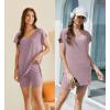 imageEkouaer Womens Pajamas Summer 2 Piece Sets Knit Loungewear V Neck Cap Sleeve Workout Sets Biker Shorts Tracksuit SXXLPurple