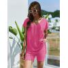 imageEkouaer Womens Pajamas Summer 2 Piece Sets Knit Loungewear V Neck Cap Sleeve Workout Sets Biker Shorts Tracksuit SXXLRose Red