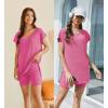 imageEkouaer Womens Pajamas Summer 2 Piece Sets Knit Loungewear V Neck Cap Sleeve Workout Sets Biker Shorts Tracksuit SXXLRose Red
