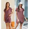imageEkouaer Womens Pajamas Summer 2 Piece Sets Knit Loungewear V Neck Cap Sleeve Workout Sets Biker Shorts Tracksuit SXXLWine Red