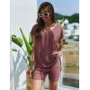 imageEkouaer Womens Pajamas Summer 2 Piece Sets Knit Loungewear V Neck Cap Sleeve Workout Sets Biker Shorts Tracksuit SXXLWine Red