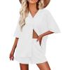 imageEkouaer Pajamas for Women Button Up Lounge Set Waffle Knit Loungewear Short Sleeve Pjs 2 Piece Sleepwear Shorts SetWhite