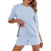 imageEkouaer Pajamas for Women Set 2 Piece PJ Soft Comfy Lounge Sets Short Sleeve Tops Shorts Sets Cotton Sleepwear SXXLLight Blue