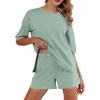 imageEkouaer Pajamas for Women Set 2 Piece PJ Soft Comfy Lounge Sets Short Sleeve Tops Shorts Sets Cotton Sleepwear SXXLLight Green