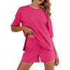 imageEkouaer Pajamas for Women Set 2 Piece PJ Soft Comfy Lounge Sets Short Sleeve Tops Shorts Sets Cotton Sleepwear SXXLRose Red