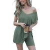 imageEkouaer Womens Pajamas Summer 2 Piece Sets Knit Loungewear V Neck Cap Sleeve Workout Sets Biker Shorts Tracksuit SXXLArmy Green