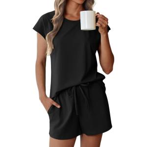 imageEkouaer Lounge Sets For Women Cotton Pajamas for Women Set 2 Piece Cap Sleeve Pjs Shorts Set SXXLBlack