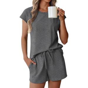 imageEkouaer Lounge Sets For Women Cotton Pajamas for Women Set 2 Piece Cap Sleeve Pjs Shorts Set SXXLGrey