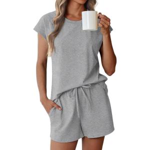 imageEkouaer Lounge Sets For Women Cotton Pajamas for Women Set 2 Piece Cap Sleeve Pjs Shorts Set SXXLLght Grey