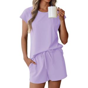 imageEkouaer Lounge Sets For Women Cotton Pajamas for Women Set 2 Piece Cap Sleeve Pjs Shorts Set SXXLLight Purple