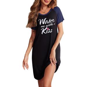 imageEkouaer Womens Nightgown Short Sleeve Night Dress Printed Sleepwear Soft Sleep Shirt S3XLBlackkiss