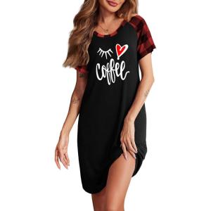 imageEkouaer Womens Nightgown Short Sleeve Night Dress Printed Sleepwear Soft Sleep Shirt S3XLBlackplaid