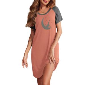 imageEkouaer Womens Nightgown Short Sleeve Night Dress Printed Sleepwear Soft Sleep Shirt S3XLPinkmoon