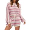 imageEkouaer Knit Pajamas Set for Women Lounge Wear Sets Long Sleeve Sweatsuit Matching 2 Piece Outfits Casual Sweater Sets SXXLPink White Striped
