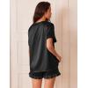 imageEkouaer Satin Pajamas for Women Short Sleeve Silk Sleepwear 2 Piece Pjs Set with Ruffled Shorts Casual LoungewearBlack