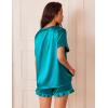 imageEkouaer Satin Pajamas for Women Short Sleeve Silk Sleepwear 2 Piece Pjs Set with Ruffled Shorts Casual LoungewearBlue Green