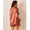 imageEkouaer Satin Pajamas for Women Short Sleeve Silk Sleepwear 2 Piece Pjs Set with Ruffled Shorts Casual LoungewearBrown