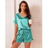imageEkouaer Satin Pajamas for Women Short Sleeve Silk Sleepwear 2 Piece Pjs Set with Ruffled Shorts Casual LoungewearCeramic