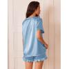 imageEkouaer Satin Pajamas for Women Short Sleeve Silk Sleepwear 2 Piece Pjs Set with Ruffled Shorts Casual LoungewearLight Blue