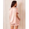 imageEkouaer Satin Pajamas for Women Short Sleeve Silk Sleepwear 2 Piece Pjs Set with Ruffled Shorts Casual LoungewearLight Pink