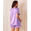 imageEkouaer Satin Pajamas for Women Short Sleeve Silk Sleepwear 2 Piece Pjs Set with Ruffled Shorts Casual LoungewearLight Purple