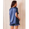 imageEkouaer Satin Pajamas for Women Short Sleeve Silk Sleepwear 2 Piece Pjs Set with Ruffled Shorts Casual LoungewearNavy Blue