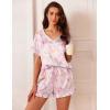 imageEkouaer Satin Pajamas for Women Short Sleeve Silk Sleepwear 2 Piece Pjs Set with Ruffled Shorts Casual LoungewearPink Flower