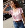 imageEkouaer Satin Pajamas for Women Short Sleeve Silk Sleepwear 2 Piece Pjs Set with Ruffled Shorts Casual LoungewearPink Flower