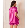 imageEkouaer Satin Pajamas for Women Short Sleeve Silk Sleepwear 2 Piece Pjs Set with Ruffled Shorts Casual LoungewearRose Red