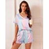 imageEkouaer Satin Pajamas for Women Short Sleeve Silk Sleepwear 2 Piece Pjs Set with Ruffled Shorts Casual LoungewearTie Dye