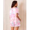 imageEkouaer Satin Pajamas for Women Short Sleeve Silk Sleepwear 2 Piece Pjs Set with Ruffled Shorts Casual LoungewearTiedye Pink