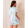 imageEkouaer Satin Pajamas for Women Short Sleeve Silk Sleepwear 2 Piece Pjs Set with Ruffled Shorts Casual LoungewearTiedye White Blue