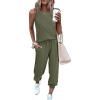 imageEkouaer Womens Pajamas Set Soft 2 Piece Lounge Sets Sleeveless Tank Tops with Jogger Set Active Tracksuit Lounge WearArmy Green