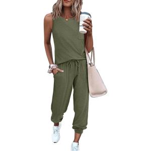 imageEkouaer Womens Pajamas Set Soft 2 Piece Lounge Sets Sleeveless Tank Tops with Jogger Set Active Tracksuit Lounge WearArmy Green