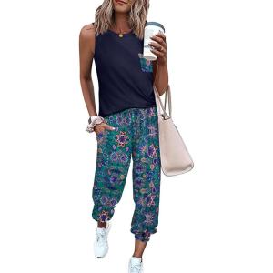 imageEkouaer Womens Pajamas Set Soft 2 Piece Lounge Sets Sleeveless Tank Tops with Jogger Set Active Tracksuit Lounge WearGypsophila