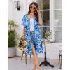 imageEkouaer Women Zip Up Robe Short Bathrobe Lightweight House Coats Floral Print House Dress with Pockets Nightgown S3XLDark Blue Floral