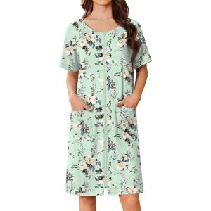 imageEkouaer Women Zip Up Robe Short Bathrobe Lightweight House Coats Floral Print House Dress with Pockets Nightgown S3XLAqua Multi