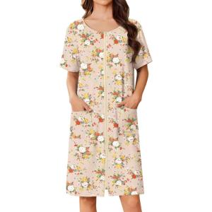 imageEkouaer Women Zip Up Robe Short Bathrobe Lightweight House Coats Floral Print House Dress with Pockets Nightgown S3XLYellow Floral
