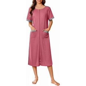 imageEkouaer Zip Up Robes for Women Long Waffle Knit Bathrobe Lightweight house coat Soft Full Length Nightgown with Pockets S3XLGray Purple