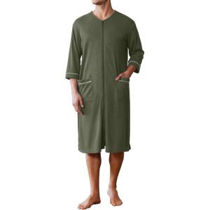 imageEkouaer Mens Robes Lightweight Zipper House Coat Short Bathrobes Soft Sleepwear with Pockets S3XLArmy Green