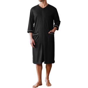 imageEkouaer Mens Robes Lightweight Zipper House Coat Short Bathrobes Soft Sleepwear with Pockets S3XLBlack