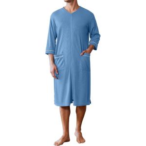 imageEkouaer Mens Robes Lightweight Zipper House Coat Short Bathrobes Soft Sleepwear with Pockets S3XLBlue