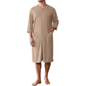 imageEkouaer Mens Robes Lightweight Zipper House Coat Short Bathrobes Soft Sleepwear with Pockets S3XLKhaki
