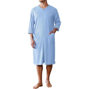 imageEkouaer Mens Robes Lightweight Zipper House Coat Short Bathrobes Soft Sleepwear with Pockets S3XLLight Blue